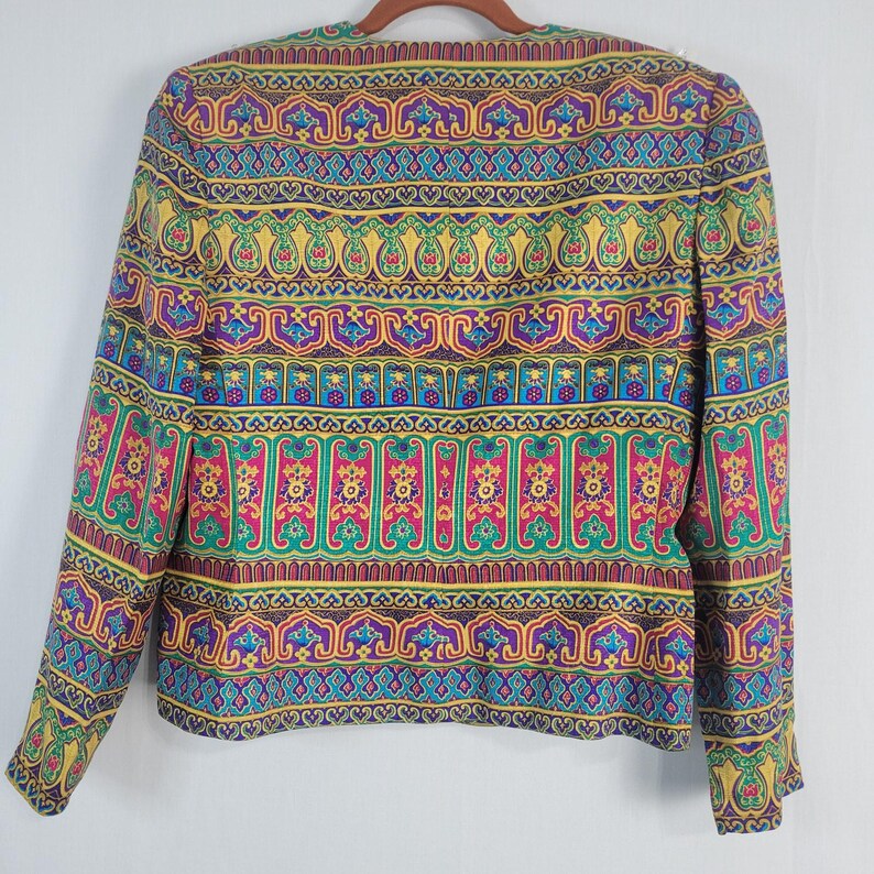 Vintage 90s Adrianna Papell Silk Jacket size 12 Egyptian Revival Jewel Tone image 7