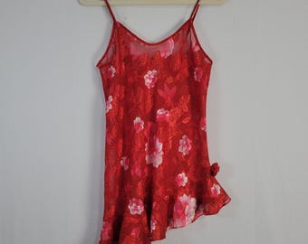 Vtg Floral Asymmetrical Ruffle Hem Chemise Nightgown Dress size XS 90s Y2K Fairy