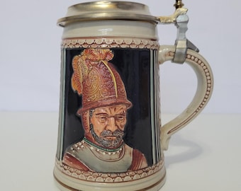 Vintage Gerz West German Beer Stein German Knight with Pewter Lid