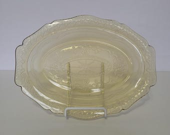 Vintage Federal Patrician Spoke Yellow Depression Glass Oval Serving Plate 11.5"
