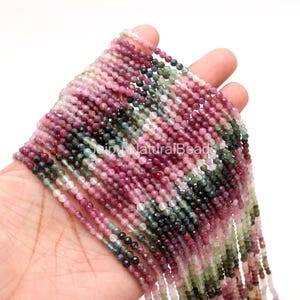 AAA Natural Watermelon Tourmaline Faceted Round Beads: 3.25mm, 13 Inch Strand