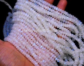 AAA Natural Rainbow Moonstone Smooth Rondelle Beads, 5-6 MM Rondelle Rainbow Moonstone Beads, 18 Inch Rainbow Flash Moonstone Beads
