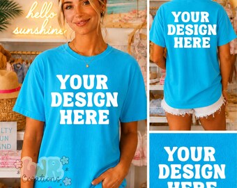 Blue Lagoon Comfort Colors 1717 T-shirt voor- en achterkant mock-up (alleen digitale download)