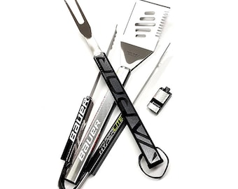 Hockeyschläger BBQ Grill Set - Einzigartiges Hockeygeschenk für Papa oder Trainer - Upcycled Zusammengesetzte Stick Grillbesteck - Bauer Steam Hyperlite