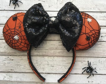 Halloween Mouse Ears Orange Spider Web