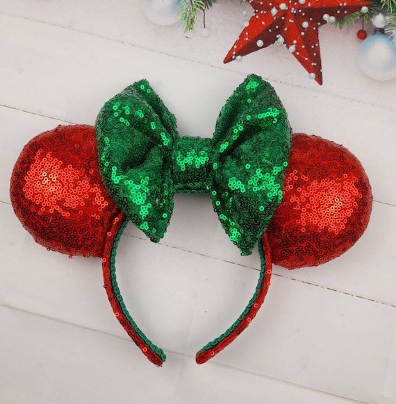Sparkly Christmas Ears Red and Green Sequin Mouse Ear 