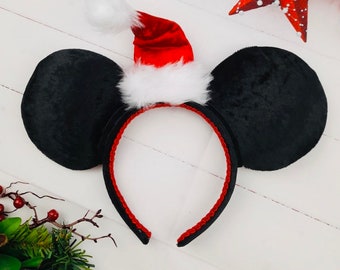 Santa Hat Crushed velvet Mouse Ear Headband Unisex Christmas hat headband gift