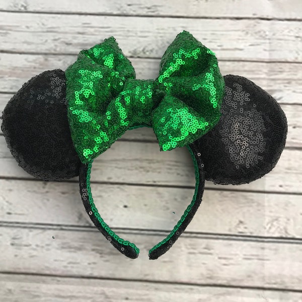 Classic Emerald Green Sequin Bow Mouse Ear Headband