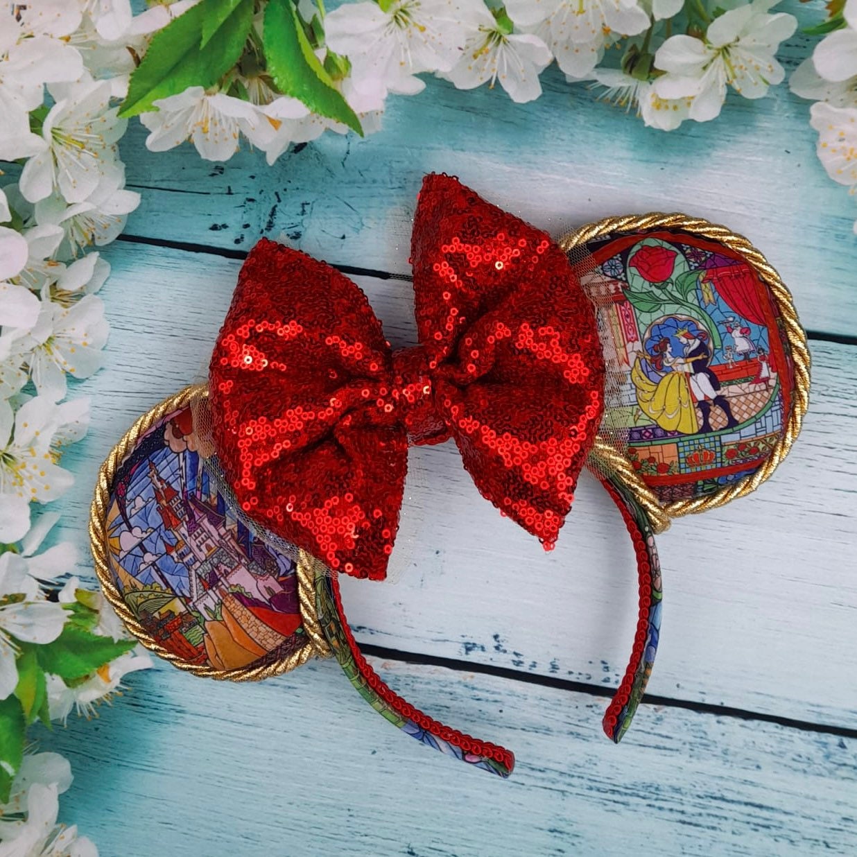 Beauty and the Beast Stained Glass Mouse Ear Headband With  display picture 2