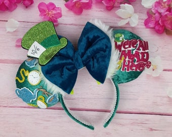 Mad Hatter Tea party Inspired Mouse Ear Headband Girls Gift