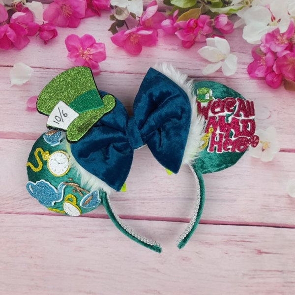 Mad Hatter Tea party Inspired Mouse Ear Headband Girls Gift