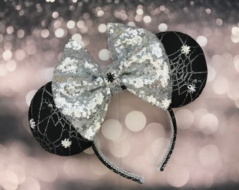 Halloween Mouse Ears Silver Spider Web