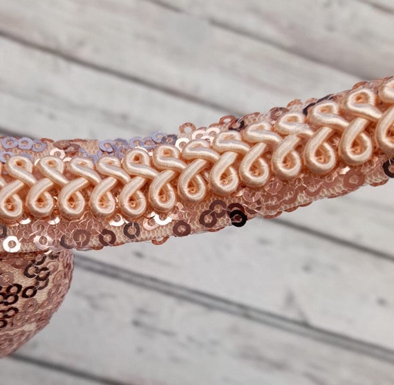 Rose Gold Sequin Mouse Ear Headband With Peach Pink Crushed  display picture 1