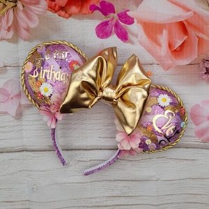 Best Birthday Ever Birthday ears Rapunzel inspired Mouse Ear Headband with gold bow Girls gift