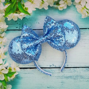 Beautiful Baby blue pink sequin mouse ears Pastel blue