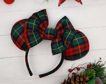 Festive Red and Green Tartan Christmas Mouse Ear Headband