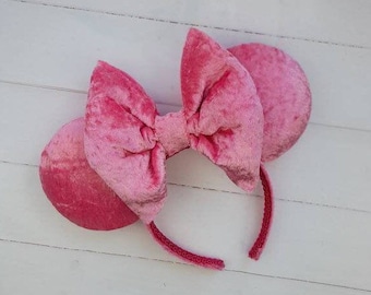 Crushed Velvet Pastel Bubblegum Pink Mouse ear Headband