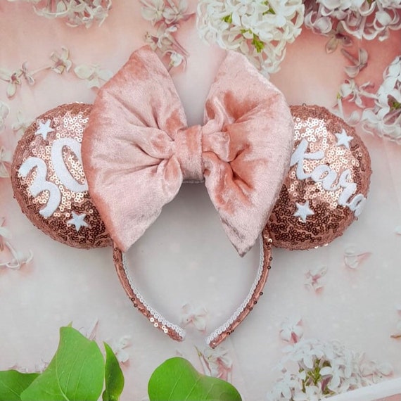 Velvet Bow Rose Gold Mouse Ear Headband - Unbranded Rose Gold Sequin Mouse Ear Headband With Peach Pink Crushed  main image 2