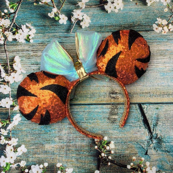 Tiger Mouse Ears Orange Sequin Headband With Big Gold Bow  display picture 1