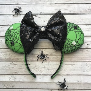 Halloween Mouse Ears Green Spider Web