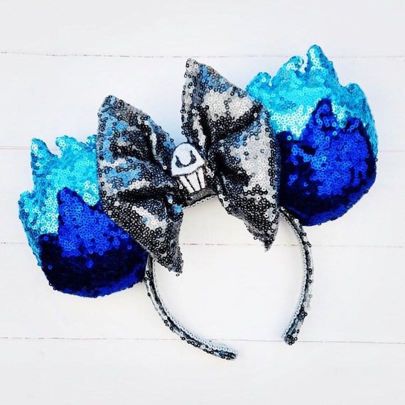 Sequin Black and Blue Mouse Ear Headbands Dark Blue Floral and Sequin Minnie Mouse Ears | Blue Disney  main image 2