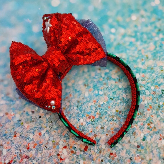 Mermaid Inspired Hairband Red Sequin Purple Glitter Bow Band 