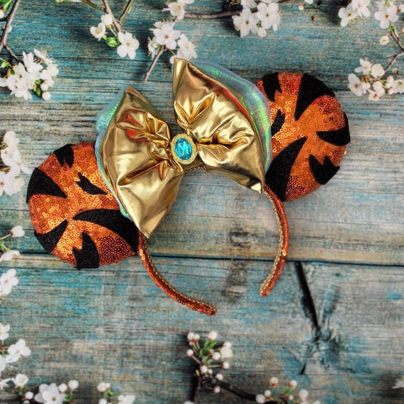 Tiger Mouse Ears Orange Sequin Headband With Big Gold Bow  display picture 1