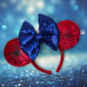 Spider web Birthday ears Mouse Ear Headband with blue sequin bow Personalised with any phrase, name or age 16th 18th 21st 30th 40th 50th 60