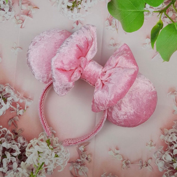 Crushed Velvet Pastel Baby Pink Mouse ears