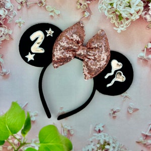 Girls Rose Gold Sequin Bow Birthday ears lightweight Birthday Personalised Any age Any colour 2nd 3rd 4th 5th 6th 7th 8th 18th  Birthday