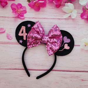 Girls Pink Birthday ears lightweight 2nd 3rd 4th 5th Birthday Personalised Any age Any colour