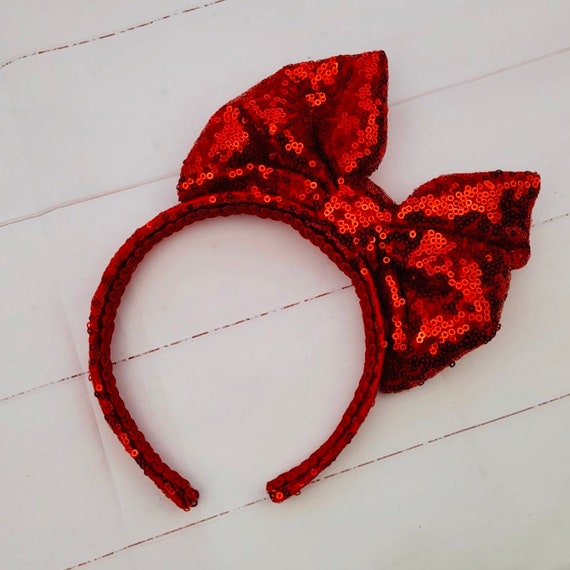 Stunning Red Sequin Bow Band Headband Valentines Gift Big Bow