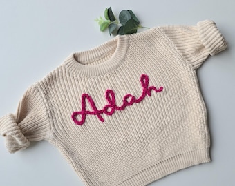 Personalised Baby Jumper with Name | Hand Embroidered Knit | Custom Baby Gift | Baby Shower Present