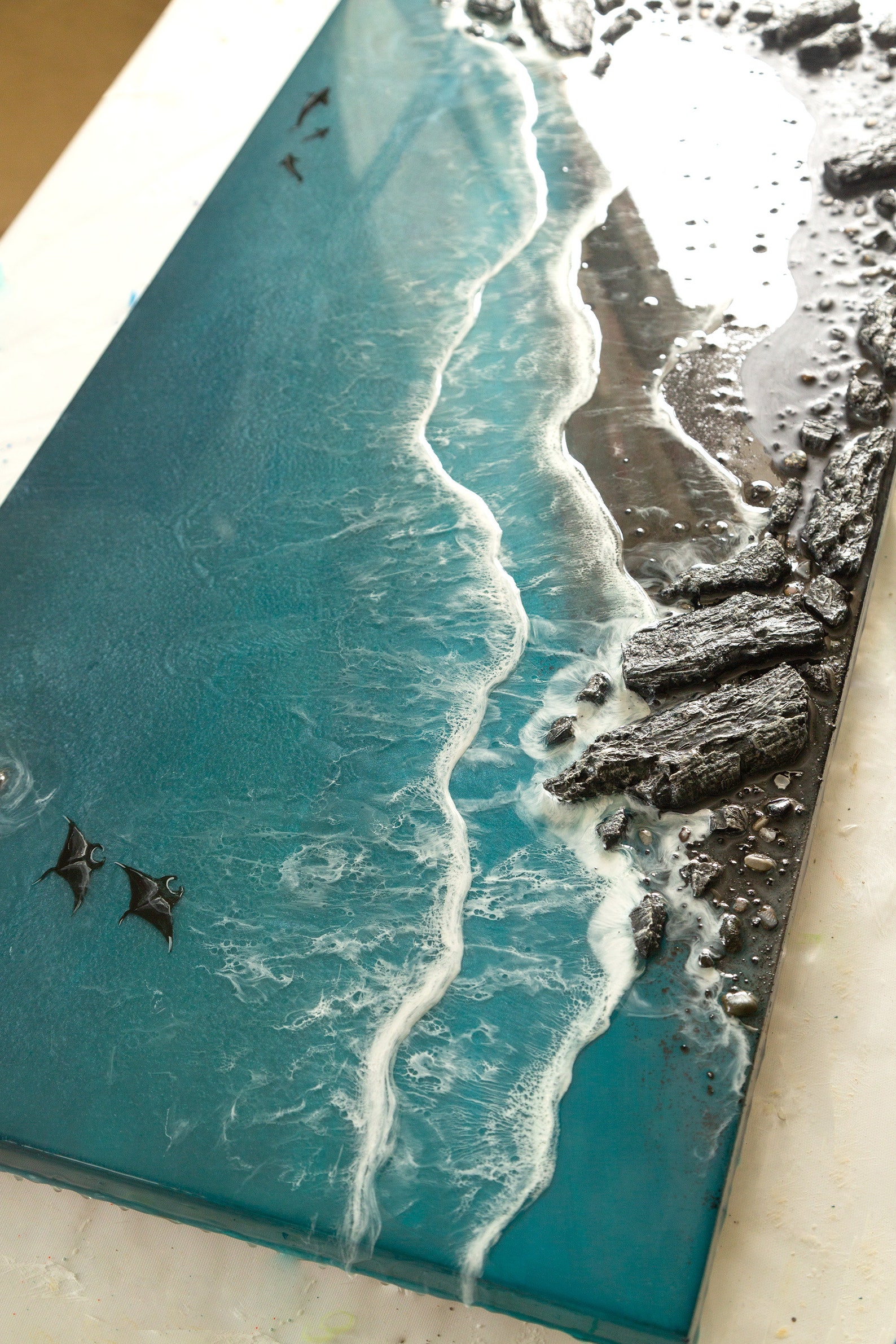 3D Ocean Resin Art Resin Painting Sea and black beach Etsy