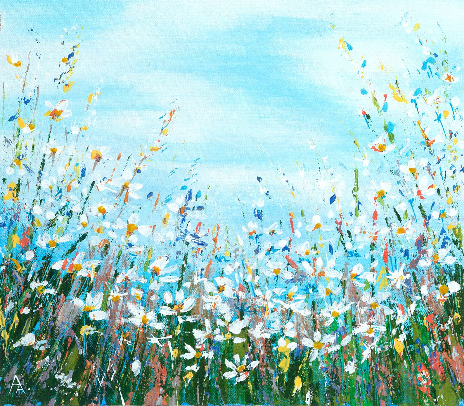 Meadow Flowers Painting Floral Acrylic Painting Skipping Etsy