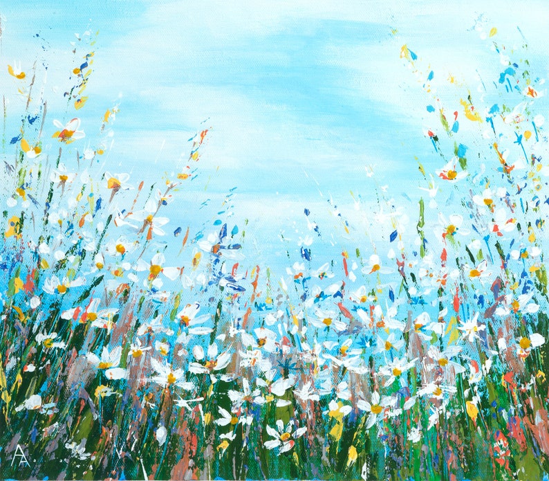 Meadow Flowers Painting Floral Acrylic Painting Skipping Etsy