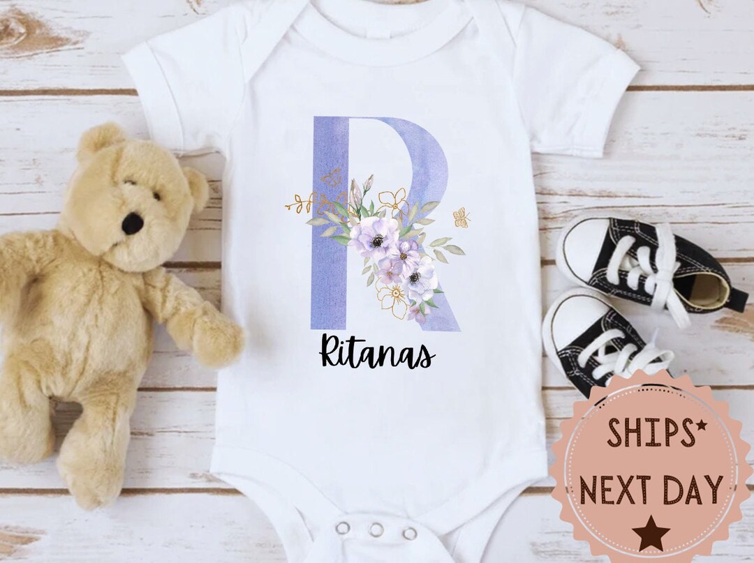 Personalized Floral Baby Girl Onesie® Unique Girl Clothes Etsy