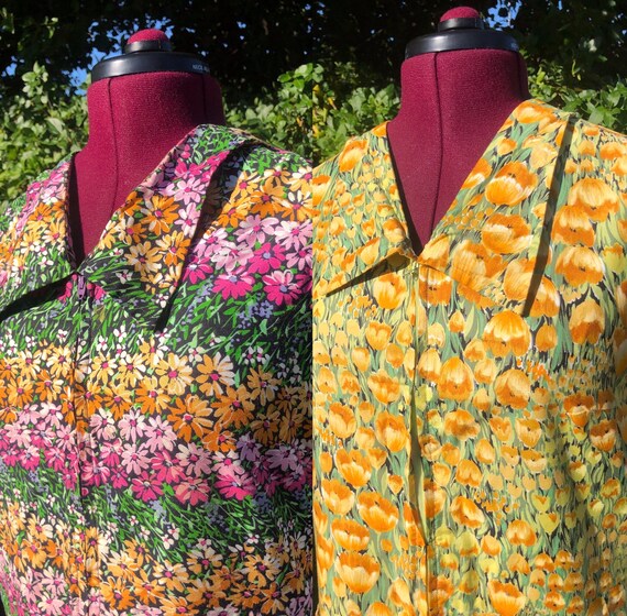 Retro floral shift dresses with oversized collar