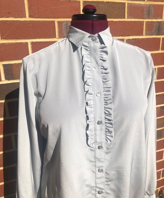 Vintage Sportscraft Grey Long Sleeve Blouse with … - image 3