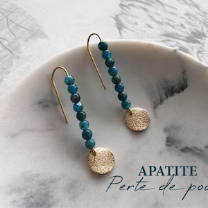 'GUARANI' earrings in Apatite, semi precious natural stone original gift for women lithotherapy virtue of stones