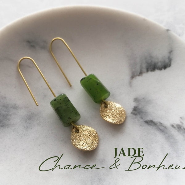 'GUARANI' earrings in Canadian Jade semi-precious natural stone original gift for women lithotherapy virtue of stones