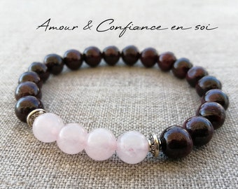 Bracelet Love and Self-Confidence Garnet Pink Quartz gift for women in natural semi-precious stones brings good luck yoga lithotherapy