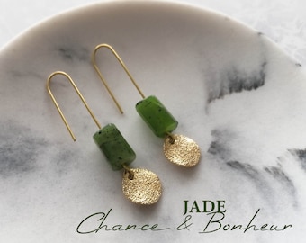 Boucles d'oreilles 'GUARANI' en Jade canadien pierre naturelle semi précieuse cadeau original pour femmes lithothérapie vertu des pierres