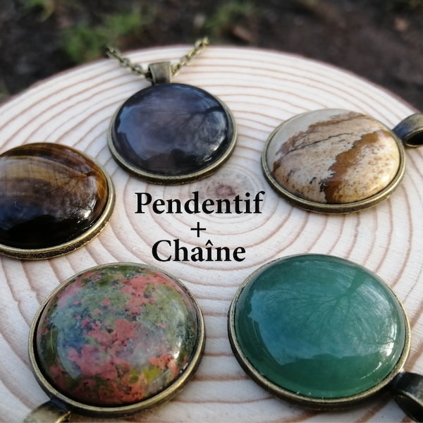 Pendentif AVENTURINE VERTE, Agate grise, Jaspe paysage, Œil de tigre, Unakite, pierres naturelles semi-précieuses