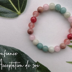 Bracciale FIDUCIA e ACCETTAZIONE DI SÉ, pietre naturali amazzonite ciliegia quarzo rosa rodonite rodocrosite regalo per donna litoterapia