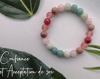 TRUST and SELF ACCEPTANCE bracelet, natural stones amazonite rose quartz cherry rhodonite rhodochrosite gift for women lithotherapy