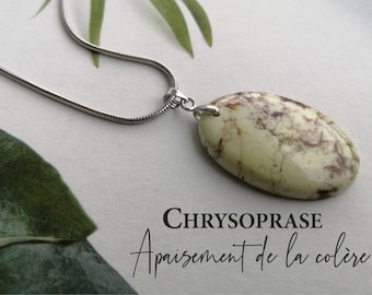 Colar com pingente de CRISOPRASO, pedra natural semipreciosa, presente para mulheres, litoterapia, ioga, amuleto da sorte, sorte, bem-estar