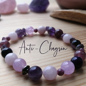 ANTI-CHAGRIN Bracelet in AMETHYST, Rose Quartz, Lepidolite, Kunzite and Purple Agate semi-precious natural stones of Lithotherapy