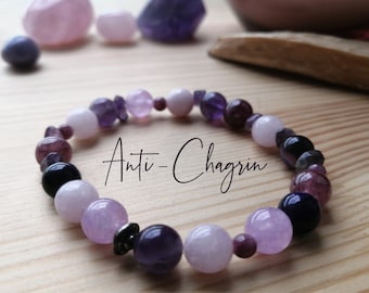 Bracelet En Agate Violette Naturelle - Perles 8mm - Neuf Avec étiquettes
