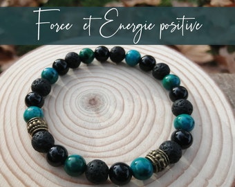 Armband „Stärke und positive Energie“ Onyx Chrysokoll und Lavastein Geschenk für Männer Halbedelsteine Natursteine Lithotherapie Tugenden